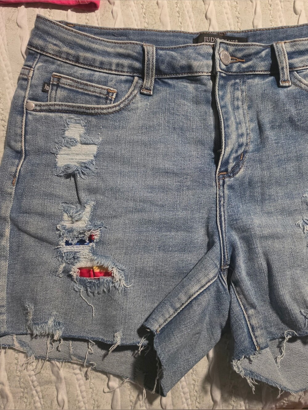 Frayed Light Blue Serape Distressed Denim Shorts